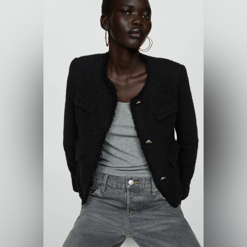 Mango Elegant Black Bouclé Blazer